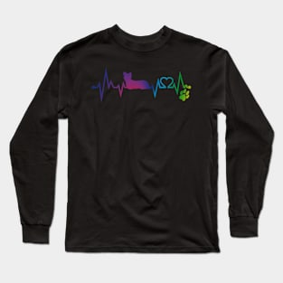 Skye Terrier  Colorful Heartbeat, Heart & Dog Paw Long Sleeve T-Shirt